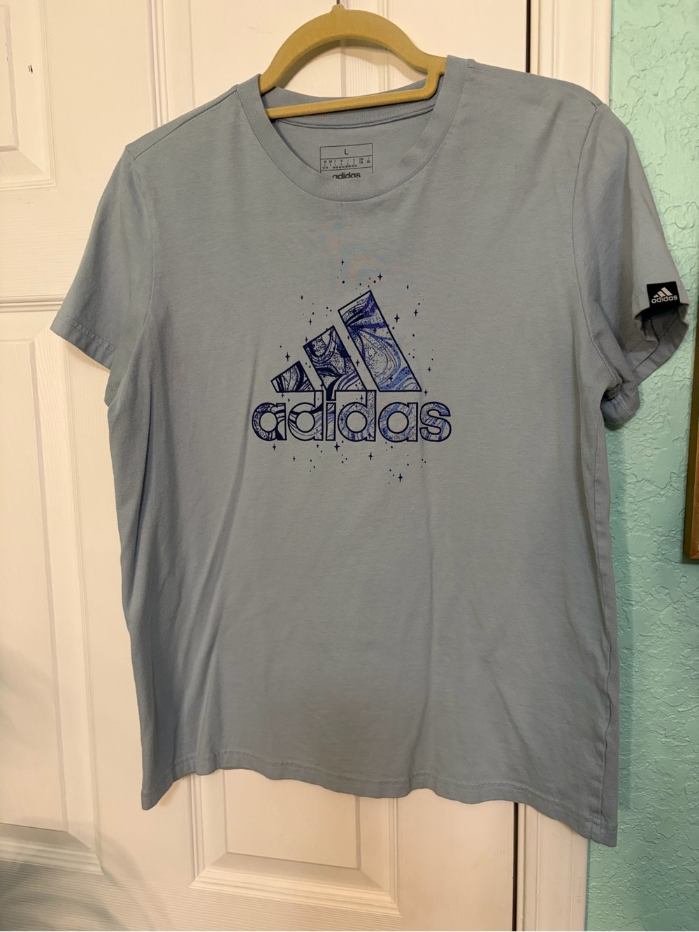 adidas Light Blue Tee with Navy Logo Graphic